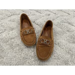 Salvatore Ferragamo Gancini Buckle Suede Loafers Tan Brown Sz 7.5 USED